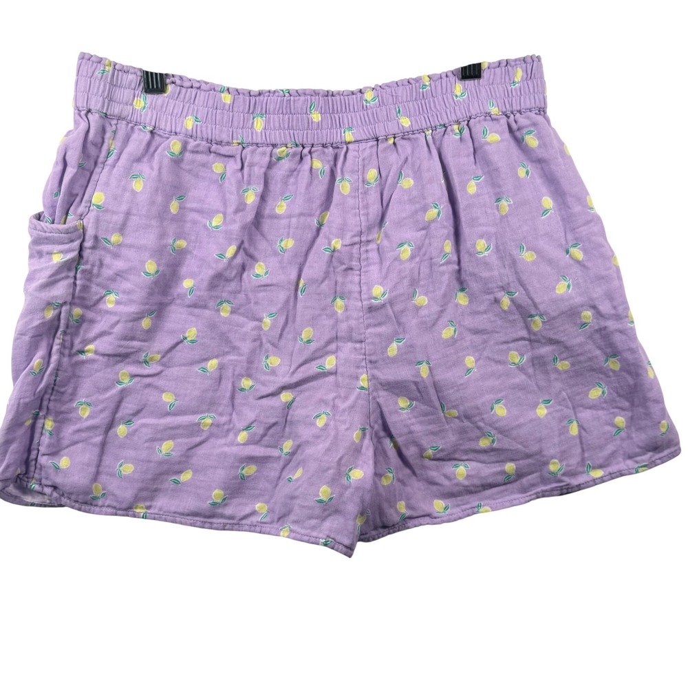 Kids XL 14-16 Plus Shorts Purple Lemon Print Cotton‎ Gauze Summer Kidcore Pastel